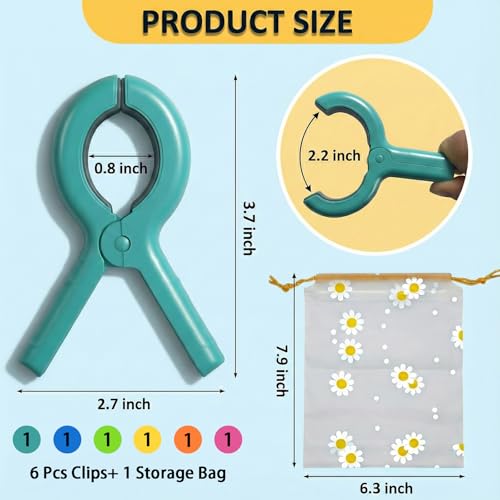 Large Beach Towel Clips for Beach Chairs, 6 Pcs Heavy Duty Towel Holder for Cruise Essentials, Clothes Pins to Beach Must Haves, Vacation Accessories for Lounge & Pool Chair Clips, Fort Clips - color: Large 6 Mix: Yellow, Blue, Green, Pink, Orange, Cyan