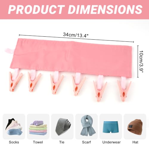 Portable Folding Cloth Hanger with 6 Clips, Compact Clothesline Rack Dryer - color: Pink