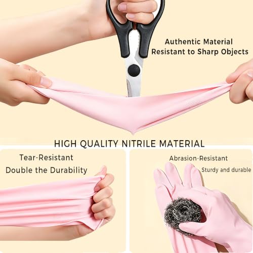 Dishwashing Gloves Reusable Cleaning Gloves Durable and Comfortable with Hooks, Pink, Purple, Green, 3 Pairs - size: Small