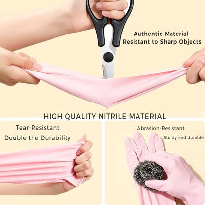 Dishwashing Gloves Reusable Cleaning Gloves Durable and Comfortable with Hooks, Pink, Purple, Green, 3 Pairs - size: Small