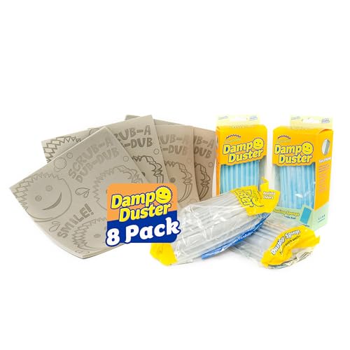 Scrub Daddy Damp Duster Sponge & Towel Bundle - 4 Dusting Sponges & 4 Damp Duster Towels - Swipe & Polish Blinds, Baseboards, Furniture & More (8 Piece Bundle)