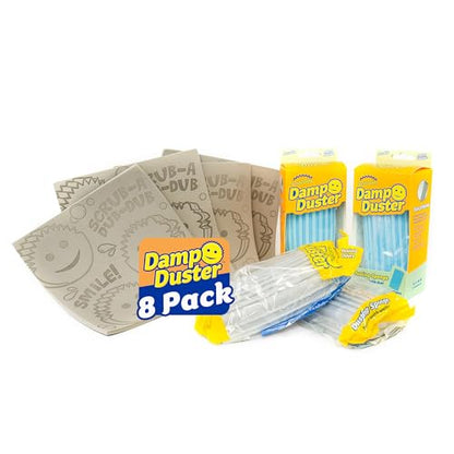 Scrub Daddy Damp Duster Sponge & Towel Bundle - 4 Dusting Sponges & 4 Damp Duster Towels - Swipe & Polish Blinds, Baseboards, Furniture & More (8 Piece Bundle)