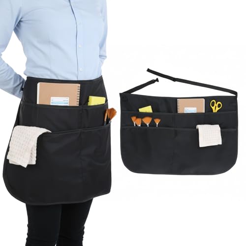 Apron for Cleaning with 5 Pockets, Utility Cleaning Apron for Housekeeping, Housekeeping Aprons - 53x37cm Black