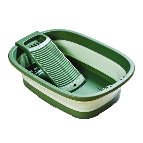 12 Gallon Collapsible Wash Basin with Detachable Washboard, Extra Large Foldable Utility Bucket with Dual Drain Plugs, Portable Household Cleaning Tub for Laundry, Mopping, RV, Camping & Travel