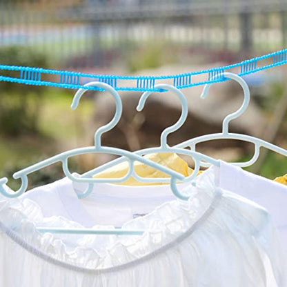 Clothesline Rope 26 ft Heavy Duty Nylon Windproof Stable Indoor Outdoor Laundry Drying Line Load 50 lb with 4 Hooks Adjustable Tightener for rtment Travel Camping - color: Blue