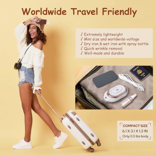 Newbealer Travel Iron Set, 100-240V Mini Dry Iron for Clothes (No Steam) - color: White