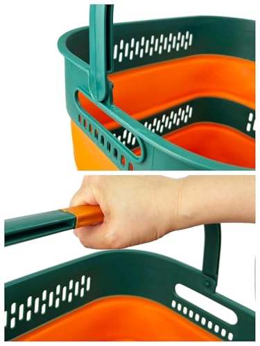 SAMMART 38L(10 Gal) Collapsible Laundry Basket - Foldable Pop-Up Storage Container/Organizer-Portable Space Saving Hamper, Measure 17.5x13.3x15.7/3.8" Expanded/Collapsed (1, Teal Green/Autumn Leaf) - color: Teal Green/Autumn Leaf