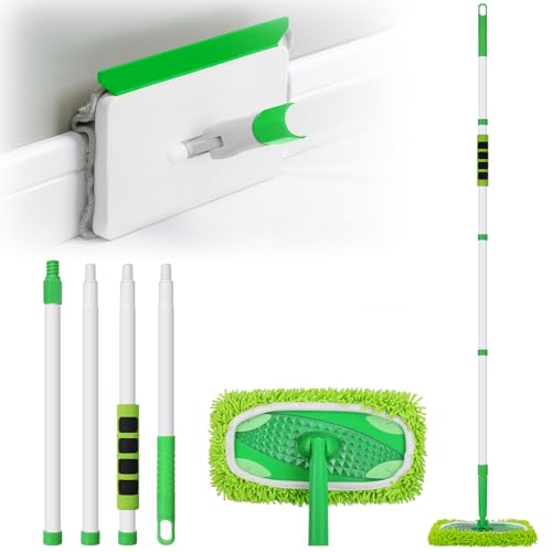Baseboard Cleaner Tool with Handle, Extendable Long Handle Baseboard Floor Cleaning Tool Duster with Reusable Pads for Floorboard - color: Green
