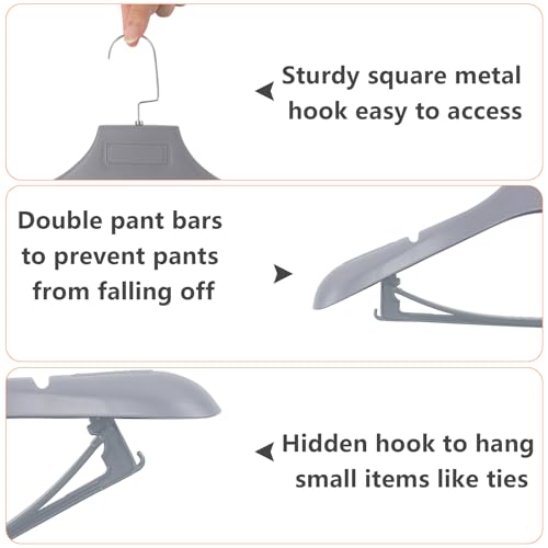 DEDU Suit Hangers for Men 10 Pack, Grey Coat Hangers Extra Wide Non Slip Width 17.7", Thick Plastic with Pants Bar & Metal Hook - color: Gray, size: 10 Pack