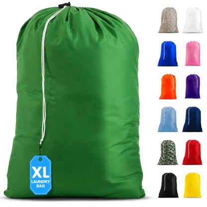 Nylon XL Laundry Bag - Locking Drawstring Closure, Machine Washable, These Large Bags Will Fit a Laundry Basket and Strong Enough to Carry up to Two Loads of Clothes (Green | 22" x 32") - color: Green, size: 22" x 32"
