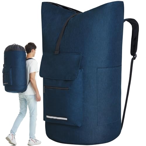 Laundry Backpack Heavy Duty, 115L Extra Large Laundry Bag with Straps, Dorm Room Essential for Guys, Backpack Laundry Bags with 4 Pockets, Laundry Hamper Bags for College Dorm, Apartment, Laundromat - color: midnight blue