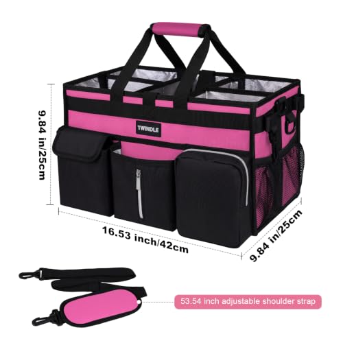 Large Cleaning Caddy With Detachable Divider And Support Board, Large Cleaning Supply Caddy With Adjustable Shoulder Strap & Waist Belt For Cleaners,Housekeepers - color: Rose Pink, size: Large