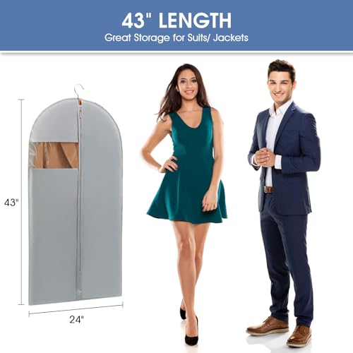 43" Garment Bags for Hanging Clothes, Suit Bags for Closet Storage and Travel, Grey Suit Cover Bags with Clear Window for Coats, Jackets, Shirts (2 Packs) - color: Grey, size: 43" - 2 Pack