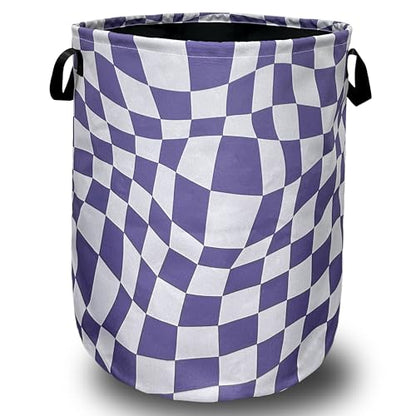 Purple Checkerboard Laundry Basket Oxford Cloth Hamper 18.9"x16.5" - color: Elegant Purple Checkerboard Pattern