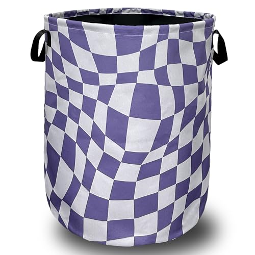 Purple Checkerboard Laundry Basket Oxford Cloth Hamper 18.9"x16.5" - color: Elegant Purple Checkerboard Pattern