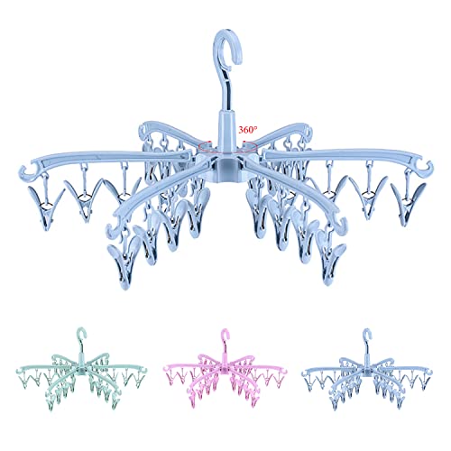 Clothes Sock Drying Hanger with 24 Clips,Foldable Hanging Rack - color: Blue