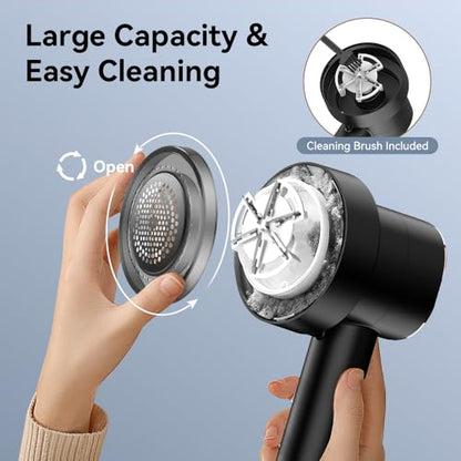 Rechargeable Fabric Shaver, 6-Leaf Blades, LED Display, 3 Speeds - color: Black