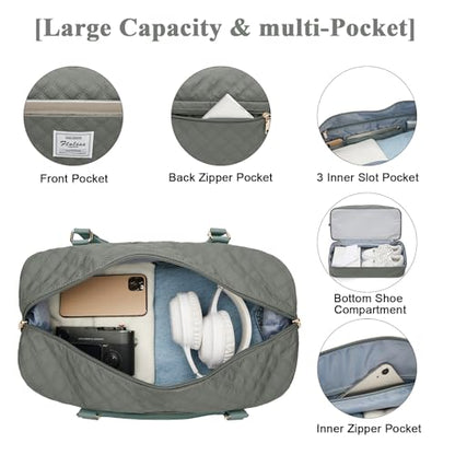 Large Travel Duffle Bag Carry on Weekend Bag with Shoes Compartment Gym Bags for Travel Women Men Waterproof Business Work Overnight Trips Sport Hospital Airplane Travel Essentials Green - color: A20-Green