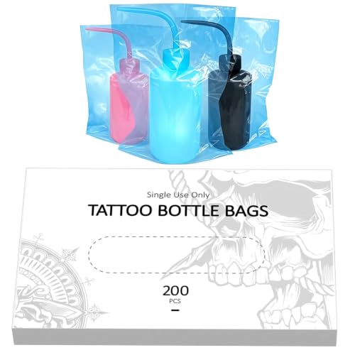 ZHOOGE Tattoo Wash Bottle Bags Tattoo Supplies, 200Pcs 9.8 x 5.9 in, Blue - color: Blue 200