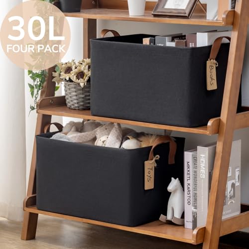 CHICVITA 30L Large Fabric Closet Baskets for Shelves, 4Pack, Black - color: Black 4-Pack, size: 16 ¾" L x 11" W x 9 ¾" H