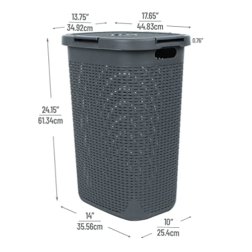 Mind Reader 60L Slim Laundry Hamper, Clothes Basket, Lid, Wicker Style, Plastic, 17.65"L x 13.75"W x 24.15"H, Set of 2, Gray - color: Gray, size: 2-Pack