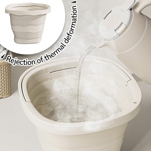 Folding Bucket, Water Bucket, 5L, 10L, Thick, Multi-Functional, Convenient, Foot Bath, Square, Stylish, Camping, Laundry, car wash, Foot Bath, Fishing (Beige-5L*2) - color: Beige-5l*2