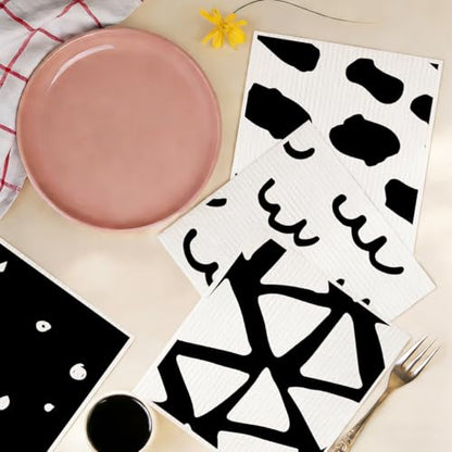 6 Pack Swedish Dishcloths Black White Kitchen Towels 12 - color: Multi 1513
