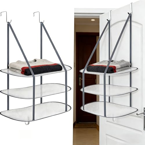 2PCS Sweater Drying Rack Hanging on Door Dryer Flat Portable Collapsible Mesh Large Laundry Clothes Drying Rack Room Organization 3 Tier - color: B, size: 2PCS