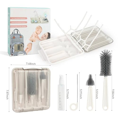 Travel Bottle Cleaner Kit, 6-in-1 Baby Bottle Brush Set with Silicone Brush - color: White