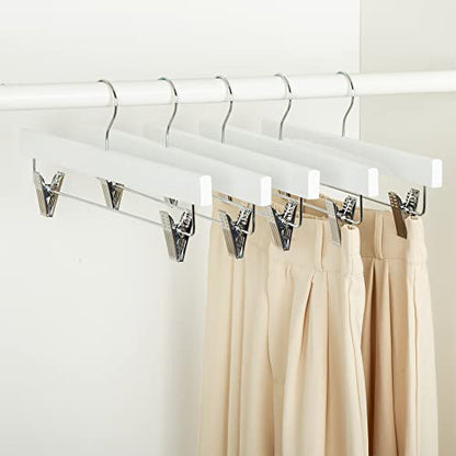 Amazon Basics Durable Wooden Pants and Skirt Hangers with Clips, Closet Organizer, White, 10-Pack - size: 10-Pack