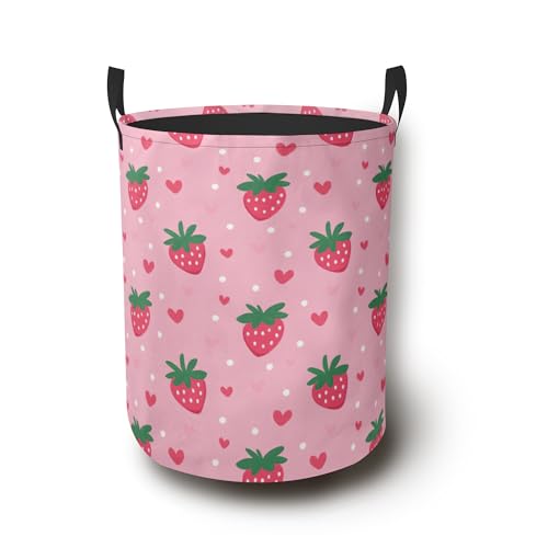Cute Strawberry Laundry Basket with Handles,Heart Waterproof Clothes Organizer Bin Collapsible Storage Basket for Bedroom Bathroom Dorm Room 16" x 20.8" - color: Cute Strawberry Heart