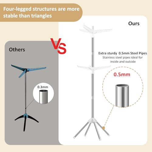 SUYU Clothes Drying Rack,Folding Clothes Drying Tree, 2 Layer with 6 Rotatable Arms,72-Inch Indoor Clothes Rack,Stainless Steel,4 Legs,White and Silver SNJ202 - style: 2-Tier-Hang