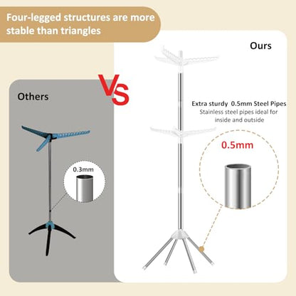 SUYU Clothes Drying Rack,Folding Clothes Drying Tree, 2 Layer with 6 Rotatable Arms,72-Inch Indoor Clothes Rack,Stainless Steel,4 Legs,White and Silver SNJ202 - style: 2-Tier-Hang