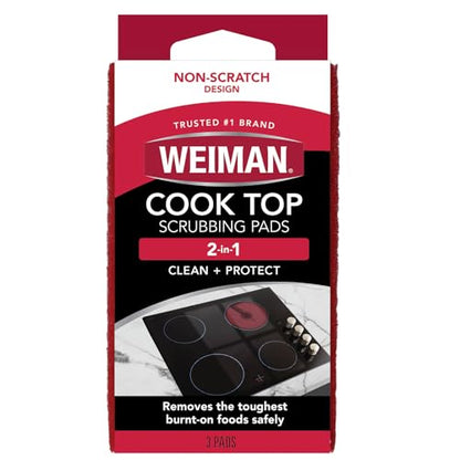 Weiman 3 Count Cooktop Scrubbing Pads, Removes Burnt-on Food, Scratch Free - size: (Pack of 1)