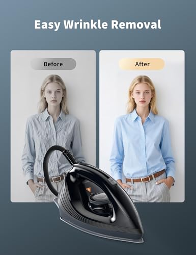 Sundu 1500W Steam Iron with Ceramic Soleplate & Auto-Off for Clothes