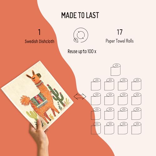 Swedish Dishcloths 6 Pack, Reusable Paper Towels Super Absorbent and Quick Drying for Kitchen, Biodegradable Washable Dish Towels Dishwasher Safe, Eco-Friendly Cleaning Cloths with Watercolor (Llama) - color: Llama Theme