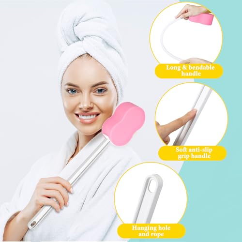 Long Handled Sponge 22.4'' Back Scrubber for Shower, Pink - color: Pink