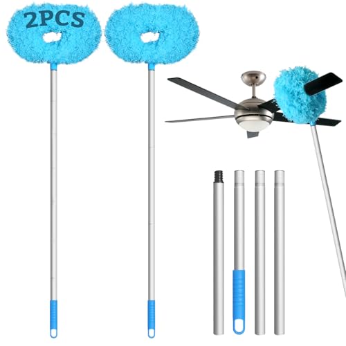 Eunice 2PCS Ceiling Fan Cleaner Duster with Extension Pole, Blue 4.2FT - color: Blue, size: 4.2FT