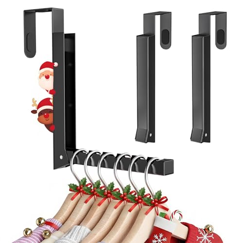 Over the Door Drying Rack Clothing Hook, 【2 Pack】Foldable Coat Hanger for Landry Room, Bathroom, 6 Groves Druable Clothes Door Hanging for Towel, Coat, Sweater, Hat, Compact for Storage, Travel- Black