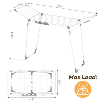 KINGBOARD Clothes Drying Rack, Gullwing Drying Rack with Sock Clips, White