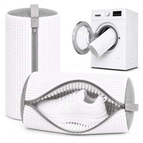 2 Pack Shoe Washing Machine Bag, Laundry Shoe Bag for Washer and Dryer, Reusable Shoe Cleaning Bag for Sneakers and All Shoes Types with Self-Locking Zipper(Pure White) - color: Pure White