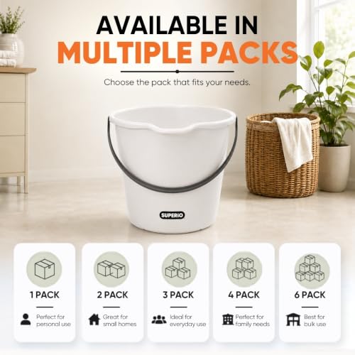 Superio 2.75 Gallon Plastic Cleaning Bucket with Large Spout, Utility Pail for Mopping, Car Wash, Fishing, Camping & Household Use, Light Grey, 2 Pack - color: Light Grey, size: 2 Pack