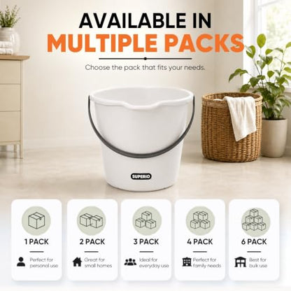 Superio 2.75 Gallon Plastic Cleaning Bucket with Large Spout, Utility Pail for Mopping, Car Wash, Fishing, Camping & Household Use, Light Grey, 6 Pack - color: Light Grey, size: 6 Pack