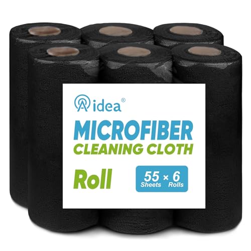 AIDEA Microfiber Cleaning Cloth 330 Sheets 6 Roll, Black Paper Towels 11×9" - color: Black, size: 55 Count (Pack of 6)