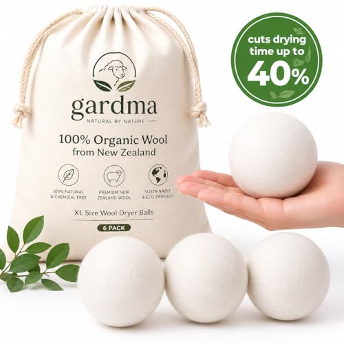 Laundry Kit with Wool Dryer Balls & Essential Oils Set – 4 XL White Dryer Balls + 6 Scent Oils for Natural Fabric Softening, Fresh Scent & Chemical-Free Laundry - color: White W/ Essential Oil Set