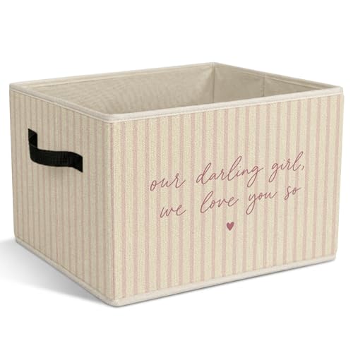 Girls Nursery Foldable Storage Bins with Handles, Neutral Pink Striped Decorative Storage Basket for Organizing Clothes Tools Books, Our Darling Girl Quote Gift for Girls Nursery Bedroom - color: Girls