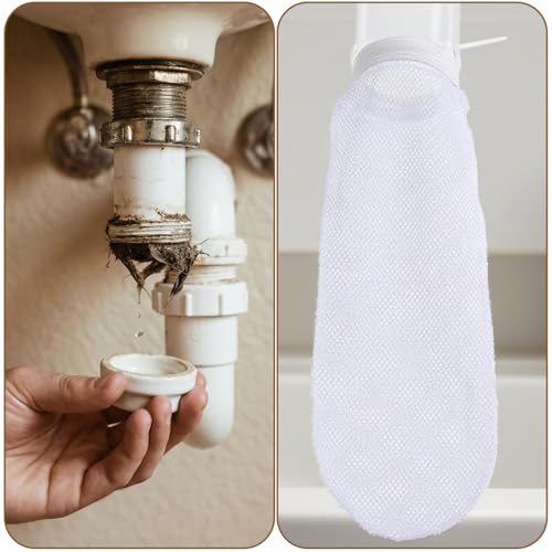32Pcs Sturdy Lint Traps for Washing Machine Hose, Includes 8 Nylon Washer Hose Lint Trap Mesh and 24 Cable Ties, White Washer Lints Catcher for Home Sink Drain System Hoses Screen Filter (White)