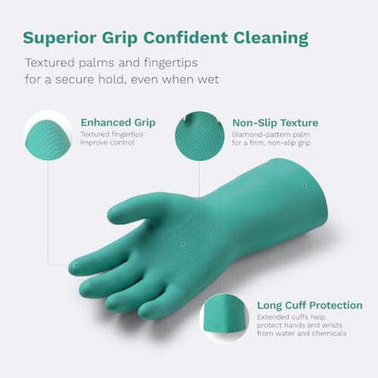 Nitrile Rubber Cleaning Gloves, 2 pairs of reusable kitchen gloves, ideal for dishwashing and household cleaning - size: Small