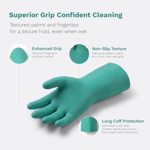 Nitrile Rubber Cleaning Gloves, 2 pairs of reusable kitchen gloves, ideal for dishwashing and household cleaning - size: Medium