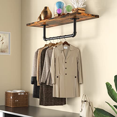 Wall Mounted Clothes Rack 21.06in, Industrial Pipe Wall Mount Clothing Rack, Heavy Duty Iron Garment Racks, Space Saver Multi-purpose Hanging Rod for Laundry Room, Closet Storage, 1 Pack - size: 21.06Inch